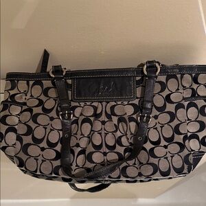 Coach Black and Cream Signature Shoulder Bag